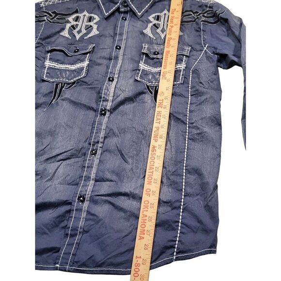 Roar Signature Button Up‎ Shirt Men Sz L Embroidered Blue Designer - Picture 5 of 7